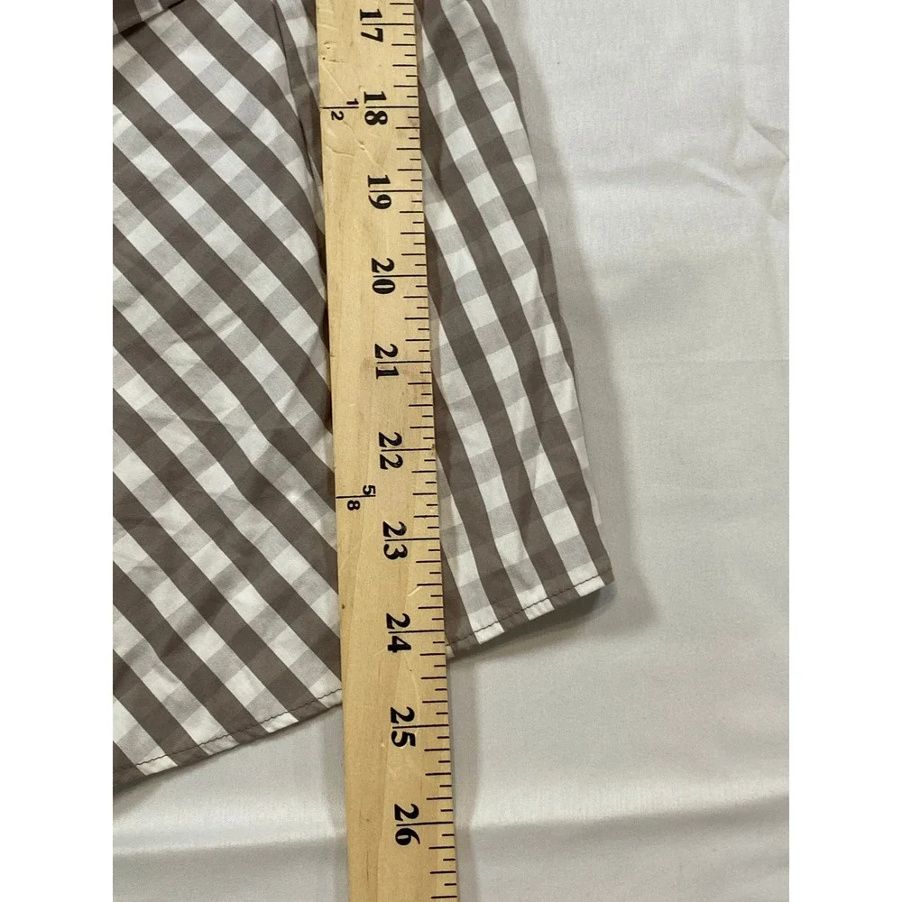 Lafayette 148 New York Taupe Gingham Check Hidden Button Down Shirt Size 10 - Picture 7 of 9